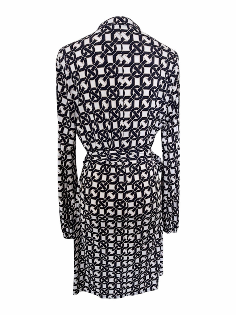 Laundry by Design Navy White Chain Link Print Belted Jersey Midi Dress Size M - Picture 3 of 9